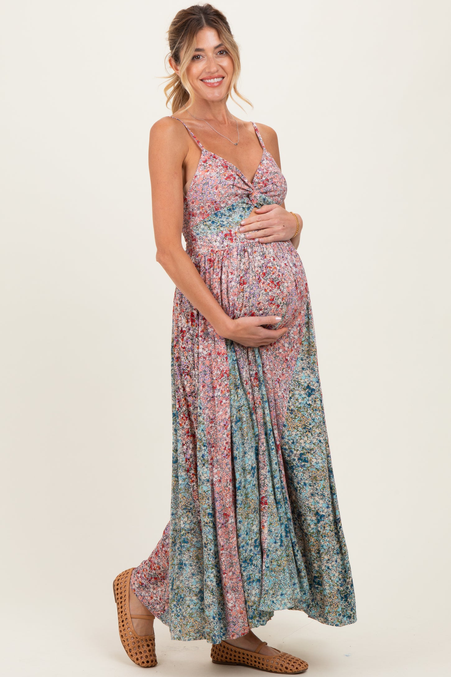Multi V Neck Twist Front Cut Out Maternity Maxi Dress – PinkBlush