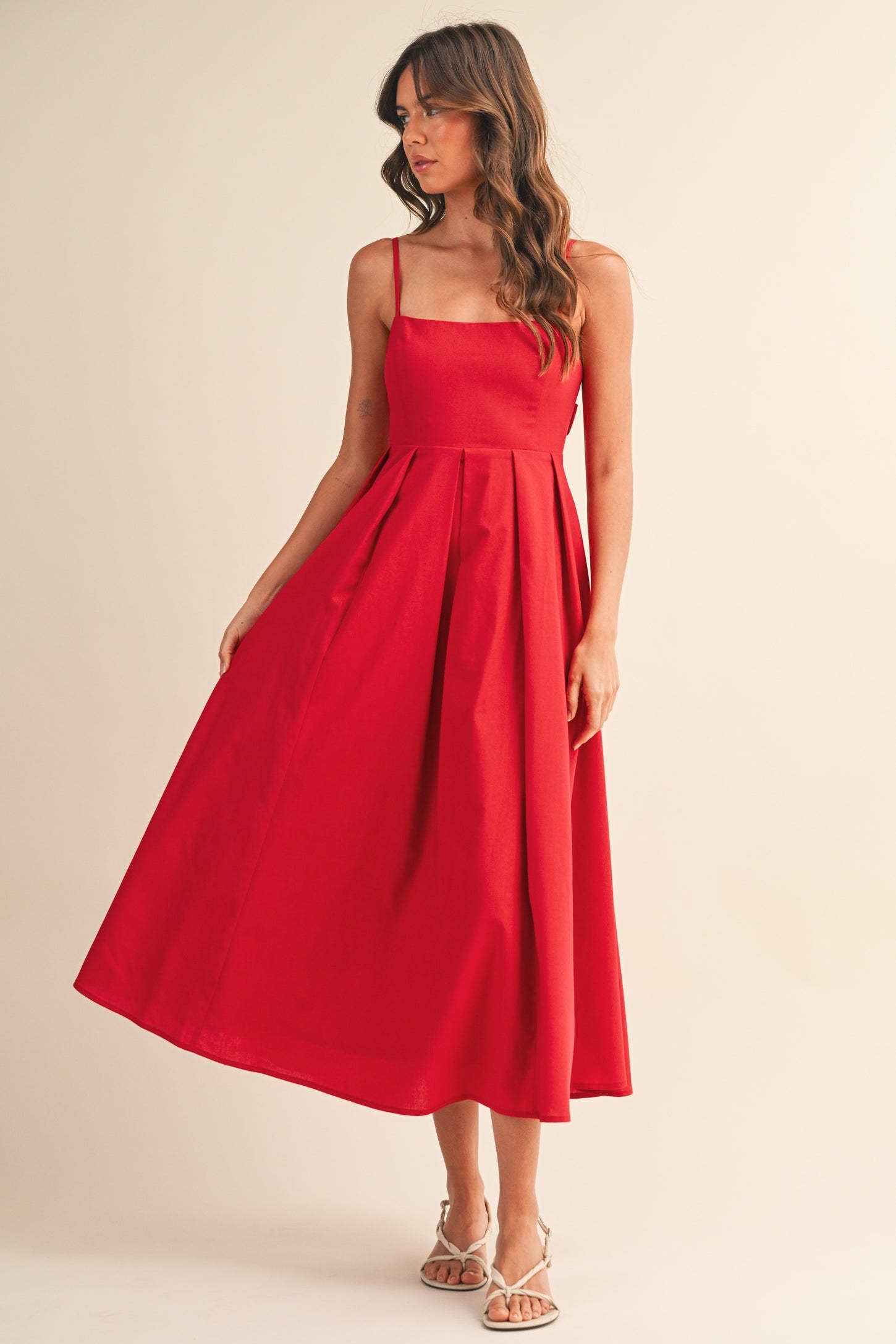 linen tie back dress Evelena Tie-Back Linen Midi Dress