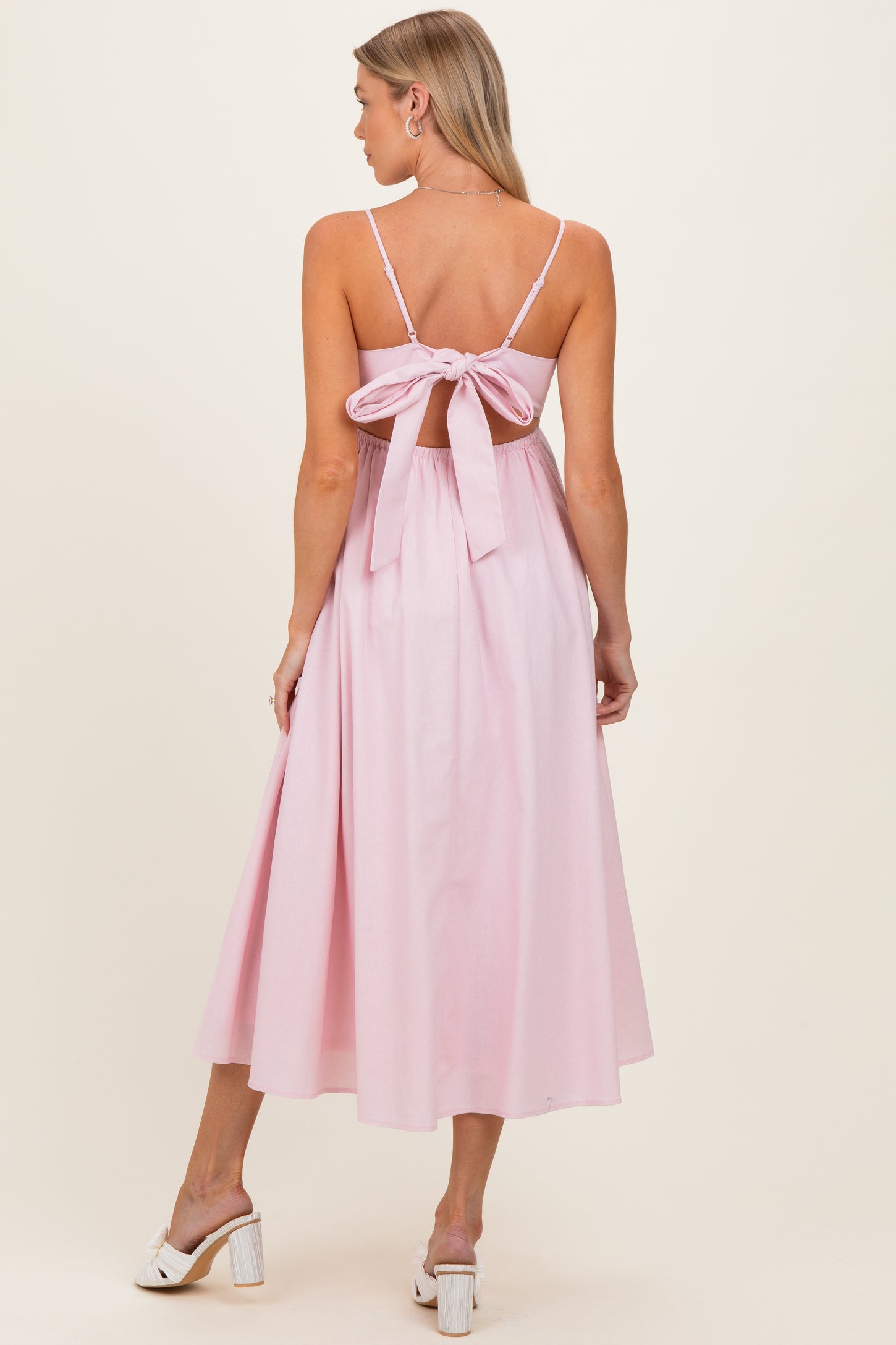 Light Pink Linen Sleeveless Tie Back Flared Maternity Midi Dress – PinkBlush