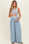 Light Blue Linen-Blend Wide Leg Maternity Pants