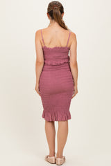 Mauve Smocked Ruffle Hem Maternity Dress