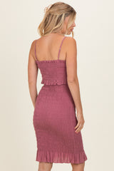 Mauve Smocked Ruffle Hem Dress