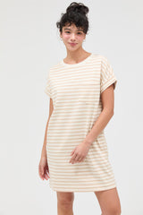 Taupe Striped Maternity T-Shirt Mini Dress