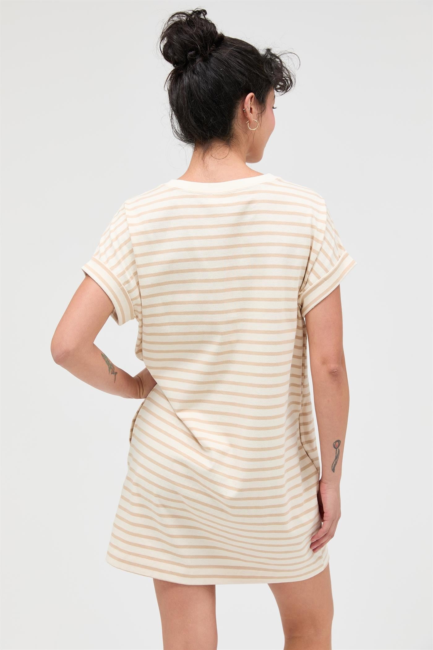 tshirt mini dress Taupe Striped T-Shirt Mini Dress – PinkBlush