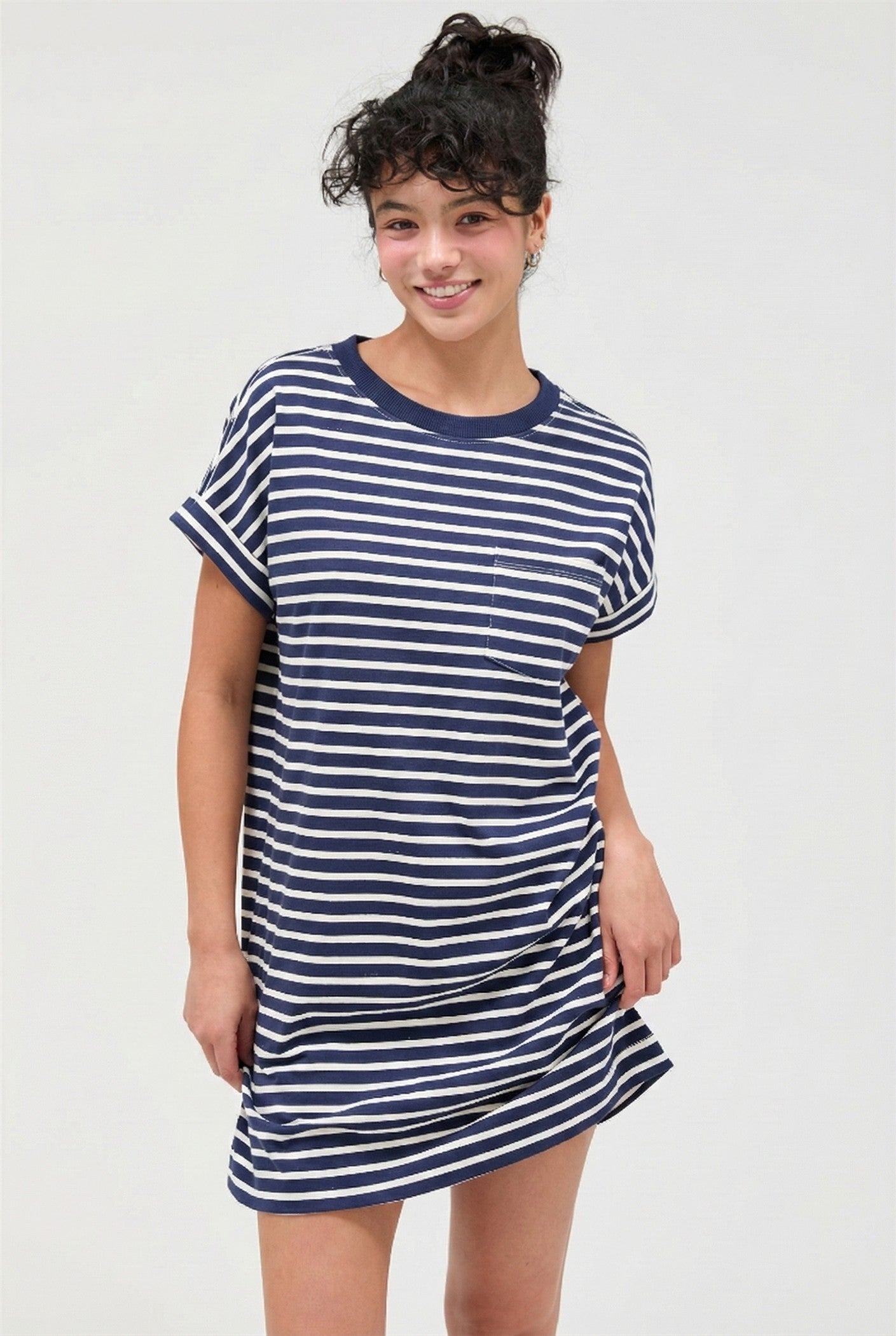 casual striped t shirt dress Casual Striped V-Neck Midi T-Shirt Dress Brown / M
