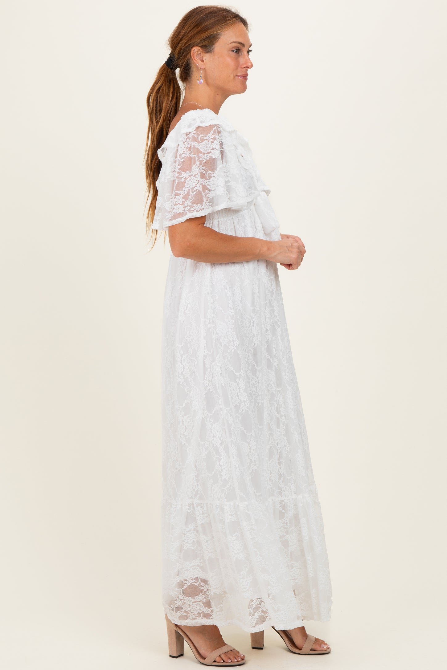 Ivory Lace Flutter Sleeve Tiered Maxi Dress Ivory Lace Flutter Sleeve Tiered Maxi Dress
