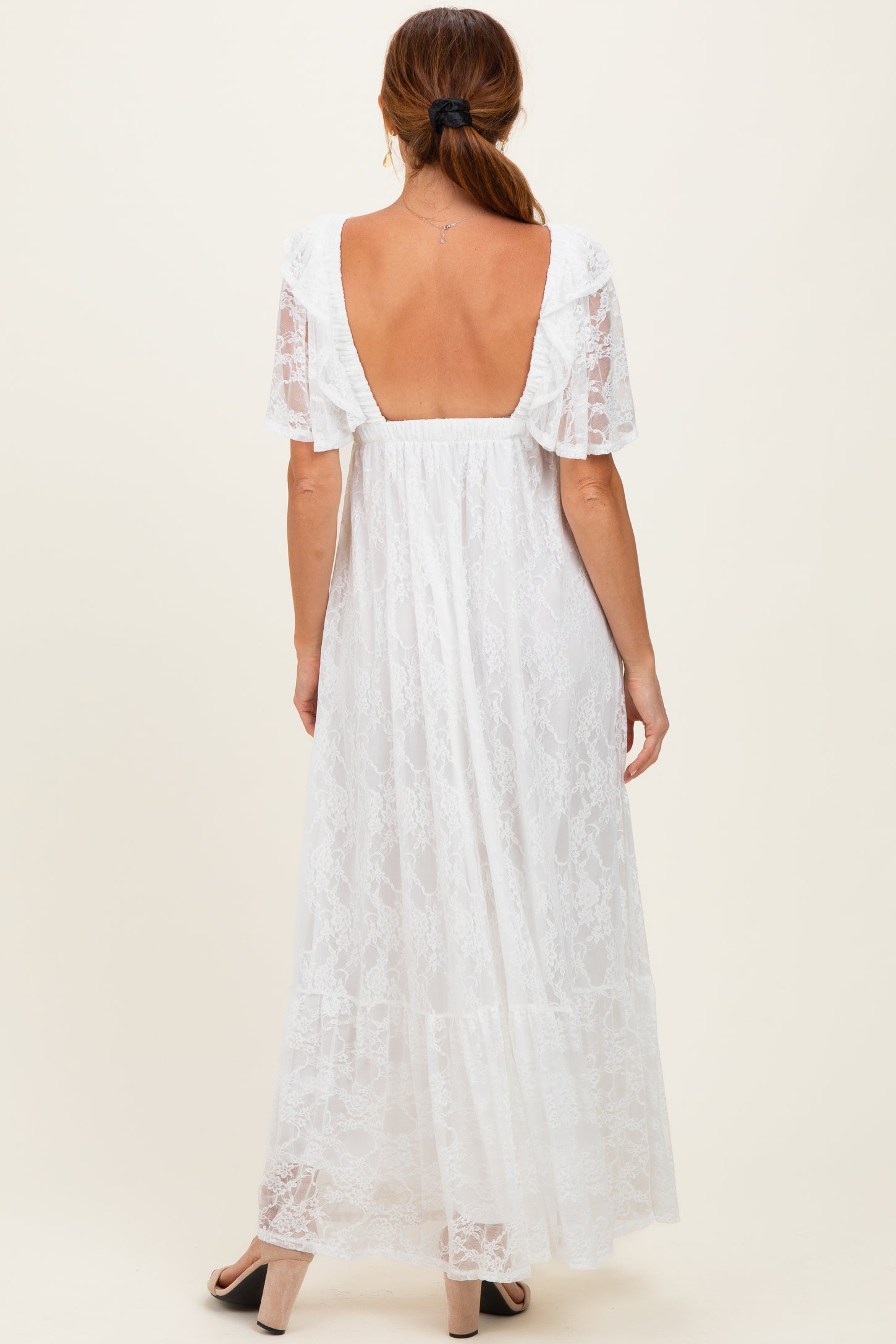 Ivory Lace Flutter Sleeve Tiered Maxi Dress Ivory Lace Flutter Sleeve Tiered Maxi Dress