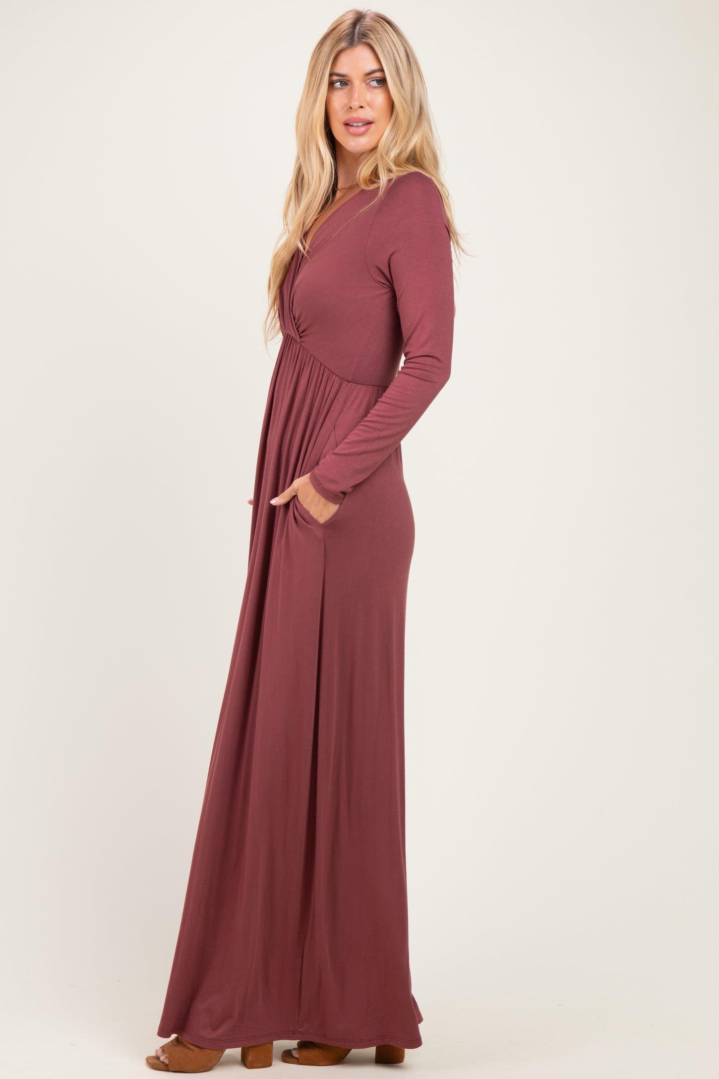 Burgundy Long Sleeve Maxi Dress