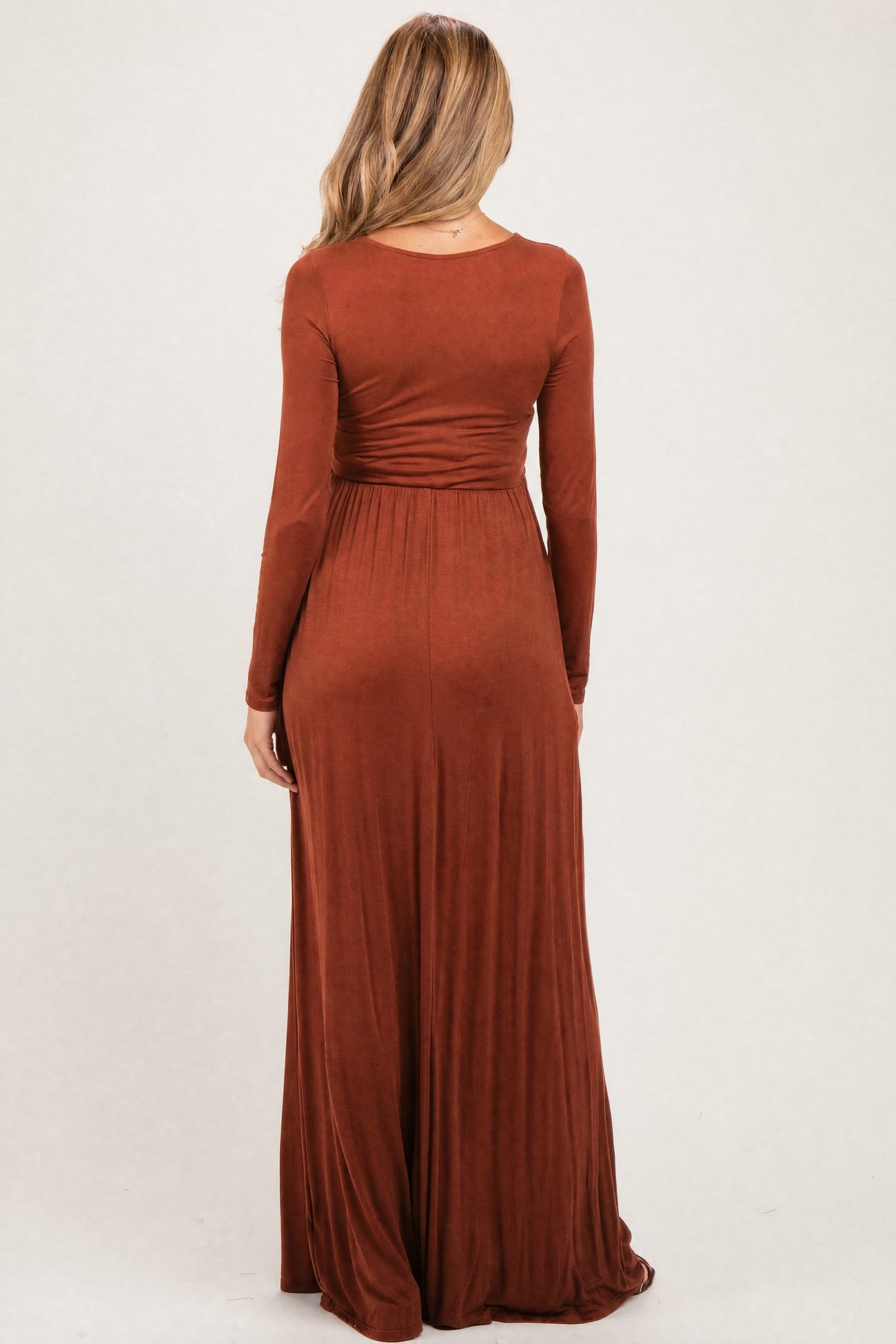 Rust Long Sleeve Maternity Nursing Maxi Dress