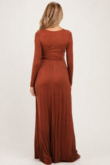 Rust Long Sleeve Maternity Nursing Maxi Dress