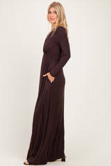 Brown Long Sleeve Maxi Dress