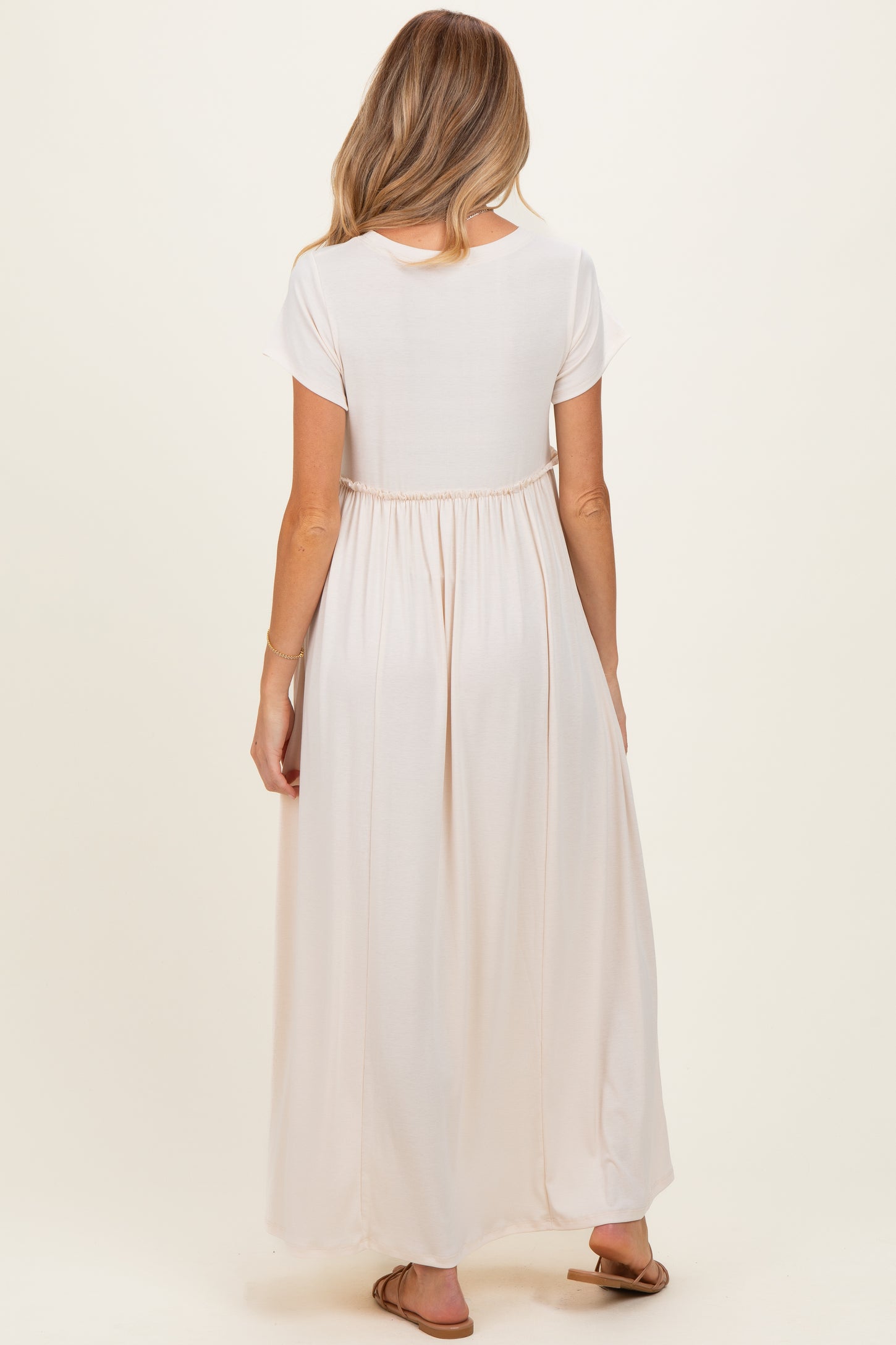 Soft White Ruffle Trim Maternity Maxi Dress
