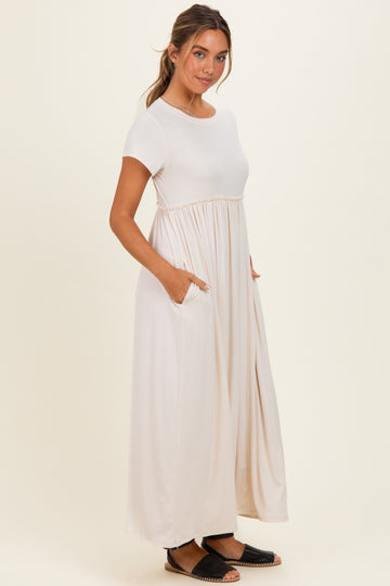 Soft White Ruffle Trim Maxi Dress