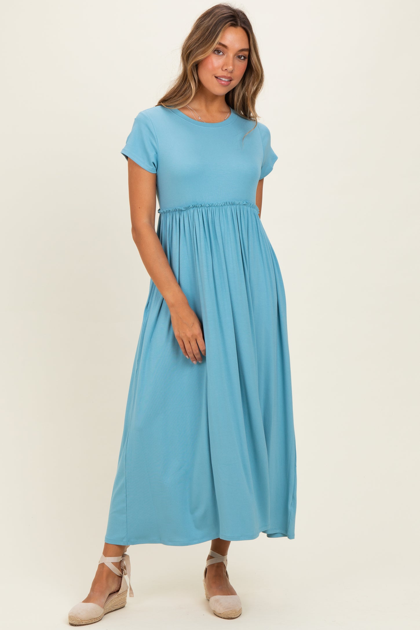 Capri Blue Ruffle Trim Maternity Maxi Dress