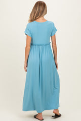 Capri Blue Ruffle Trim Maternity Maxi Dress