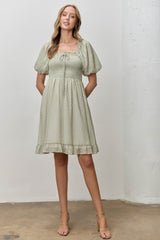 Sage Printed Smocked Ruffle Accent Maternity Dress