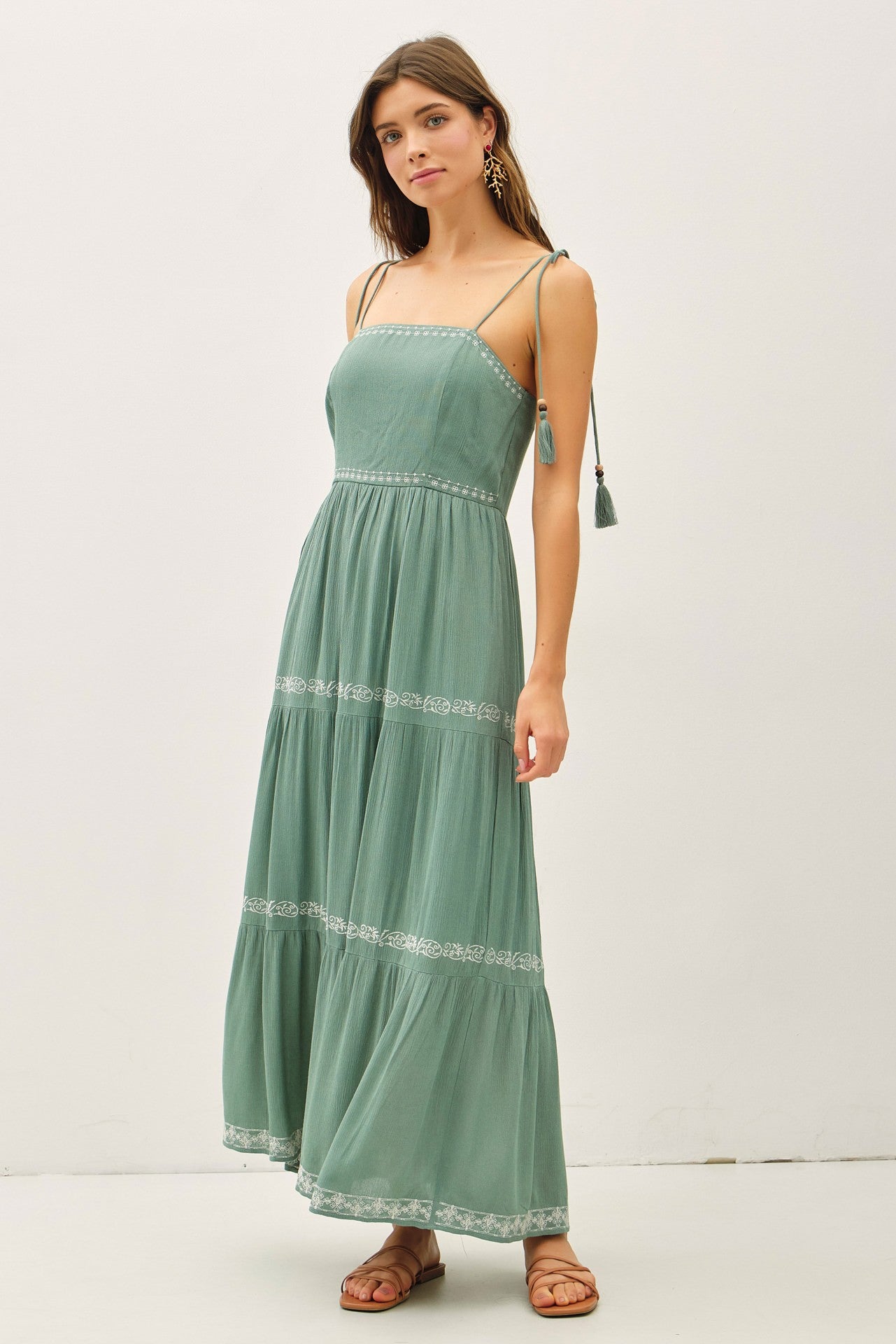 Jade Embroidered Tiered Maternity Maxi Dress