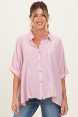Red Striped Boxy Button Down Maternity Top