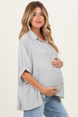 Black Striped Boxy Button Down Maternity Top