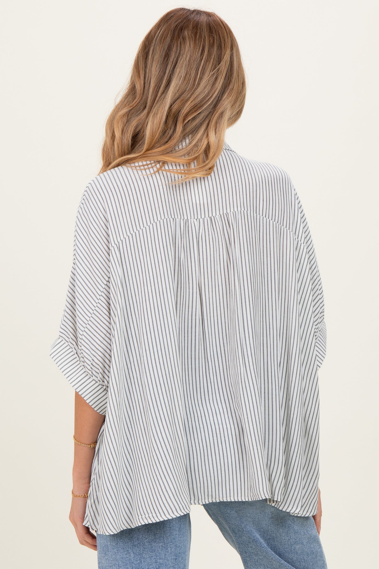 Black Striped Boxy Button Down Maternity Top