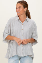 Black Striped Boxy Button Down Maternity Top