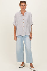 Brown Striped Boxy Button Down Top