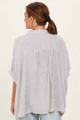 Brown Striped Boxy Button Down Top