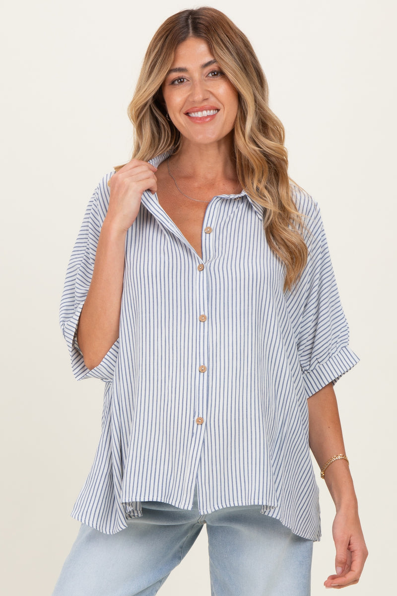 Blue Striped Boxy Button Down Maternity Top – PinkBlush