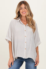 Taupe Striped Boxy Button Down Maternity Top