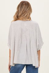 Taupe Striped Boxy Button Down Maternity Top
