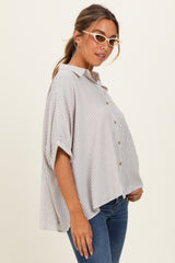 Taupe Striped Boxy Button Down Top