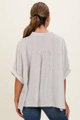 Taupe Striped Boxy Button Down Top