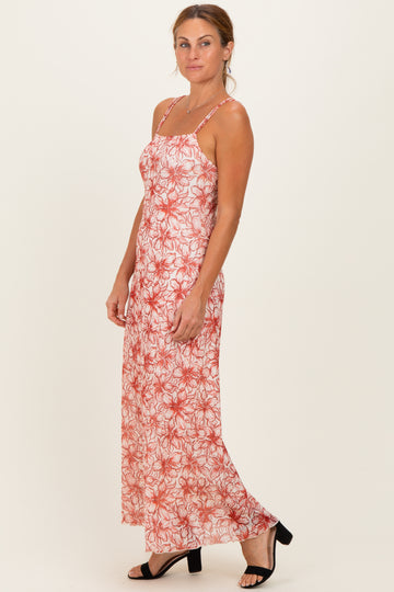 Red Floral Midi Dress