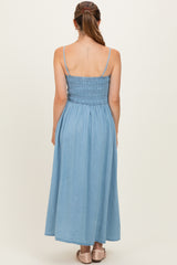 Light Chambray Smocked Maternity Midi Dress