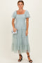 Sage Tulle Tulle Puff Sleeve Smocked Midi Dress