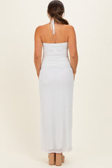 Off White Halter Textured Knit Maternity Maxi Dress
