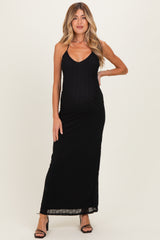 Black Halter Textured Knit Maternity Maxi Dress