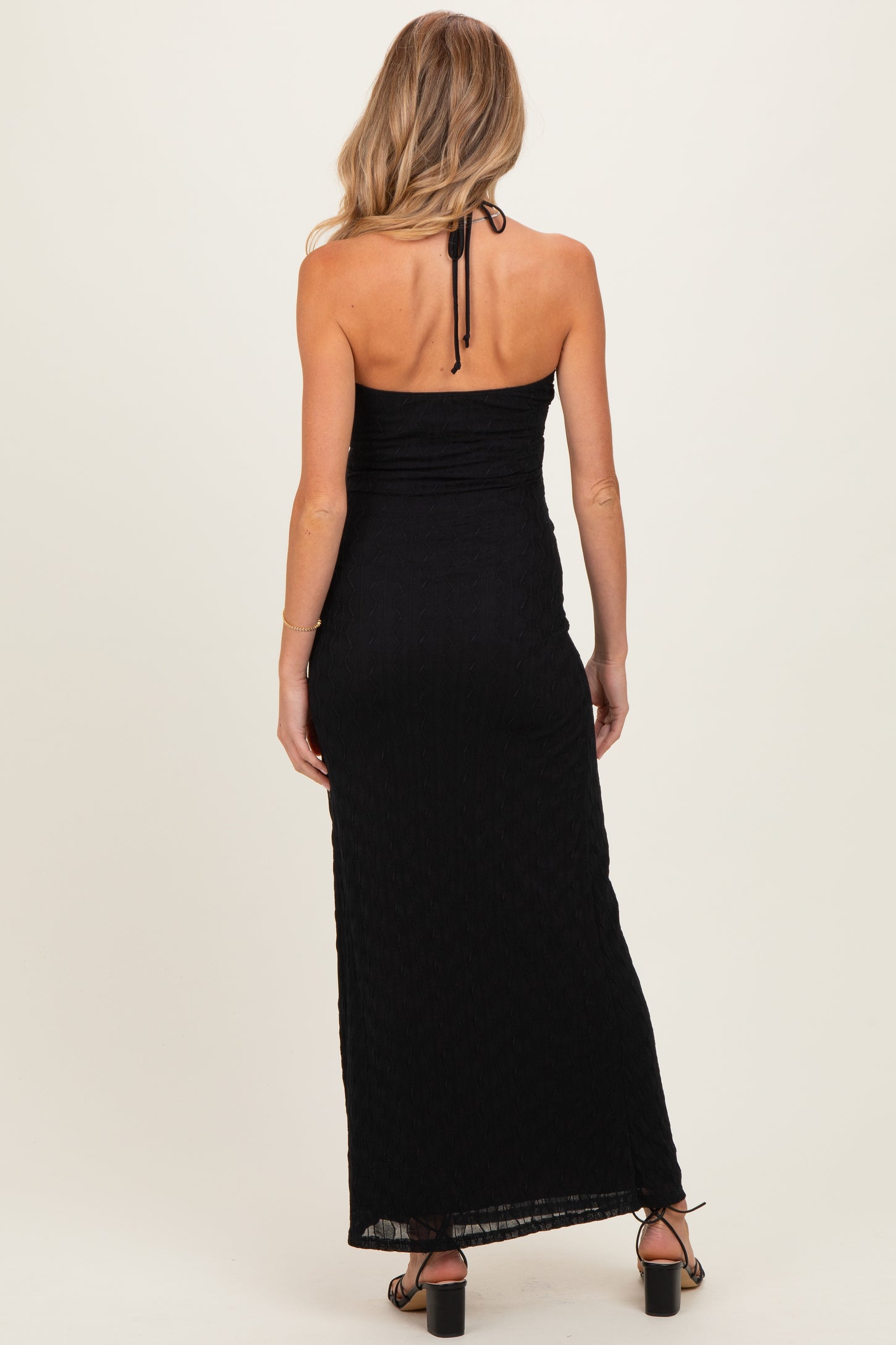 black halter maternity dress Fheaev Maxi Maternity Dresses for Women Sleeveless Mock Neck Backless Halter Vacation Style Bodycon Summer Pregnancy Clothes Black L, Women's, Size: