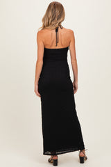 Black Halter Textured Knit Maternity Maxi Dress