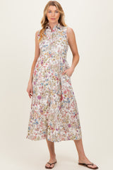 Multicolor Garden Print Sleeveless Maternity Shirt Dress