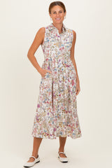 Multicolor Garden Print Sleeveless Maternity Shirt Dress