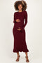 Burgundy Ribbed Knit Bow Back Maternity Maxi Dress