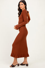 Chestnut Ribbed Knit Bow Back Maxi Dress
