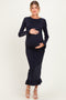 Navy Ribbed Knit Bow Back Maternity Maxi Dress