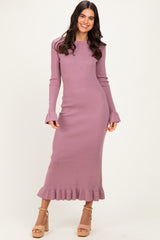 Mauve Ribbed Knit Bow Back Maxi Dress