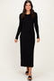 Black Ribbed Long Sleeve Sweater Midi Dress