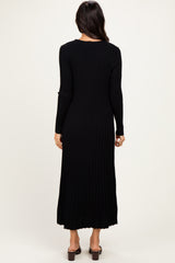 Black Ribbed Long Sleeve Sweater Midi Dress