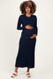 Navy Ribbed Long Sleeve Maternity Sweater Midi Dress