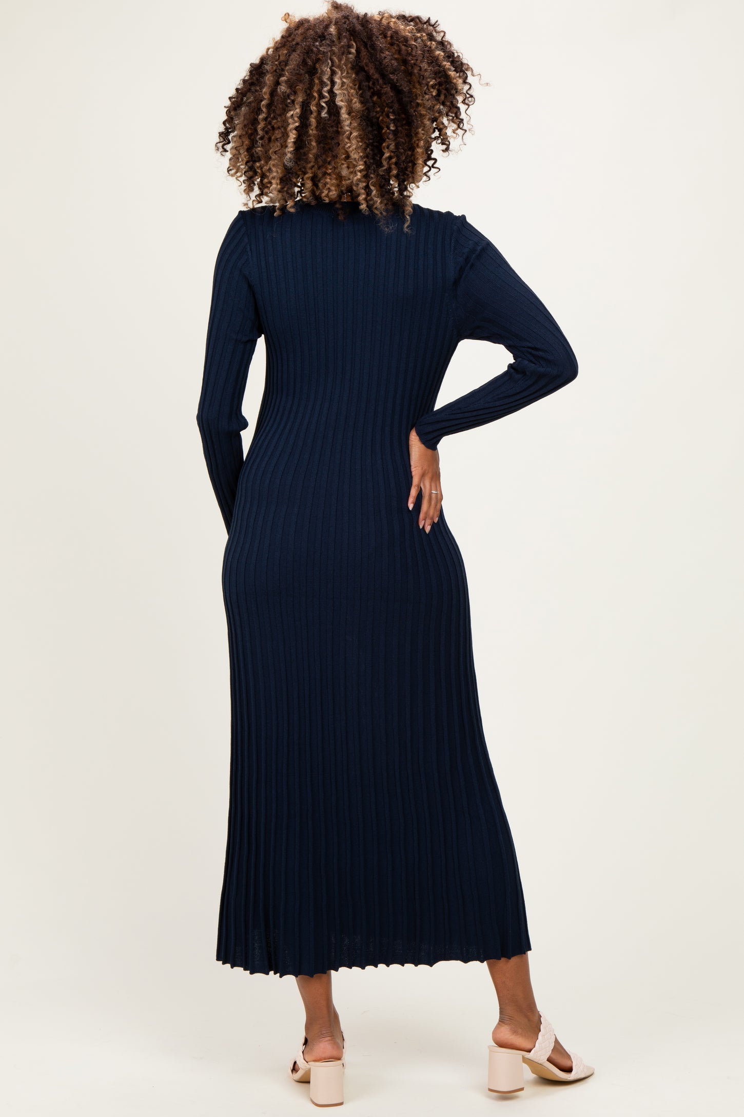 Navy Ribbed Long Sleeve Maternity Sweater Midi Dress – PinkBlush