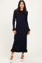 Navy Ribbed Long Sleeve Sweater Midi Dress